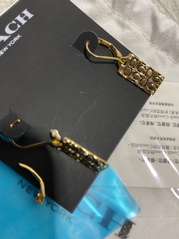Photo 1 of COACH Quilted C Tag Drop Earrings Golden One Size