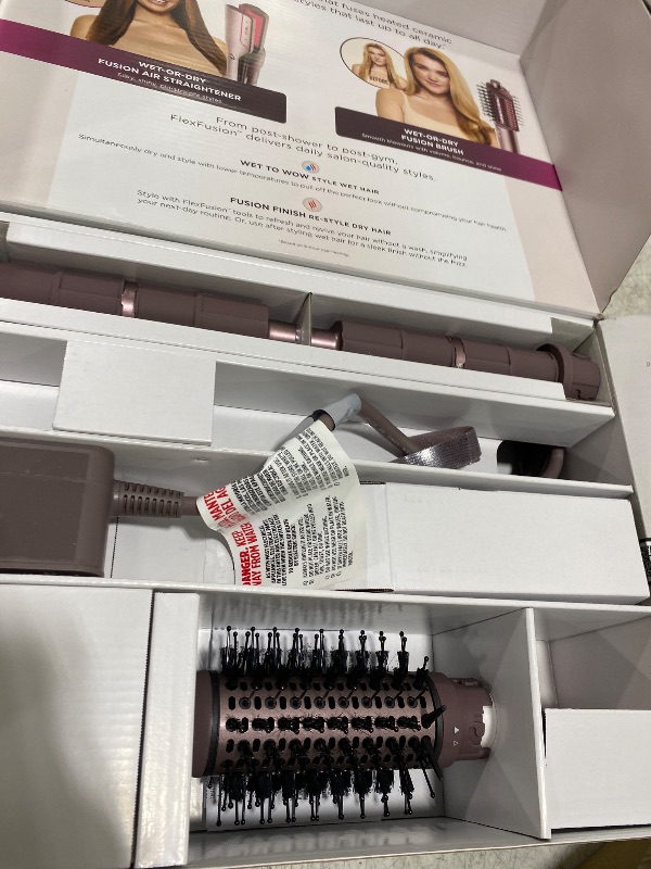 Photo 1 of Shark FlexFusion Hair Straightener & Powerful Hair Dryer with Fusion Hair Brush, Ceramic Air Styler with Auto-Wrap Curlers & Concentrator, Ceramic Plates, Cosmic Blush HD641S
