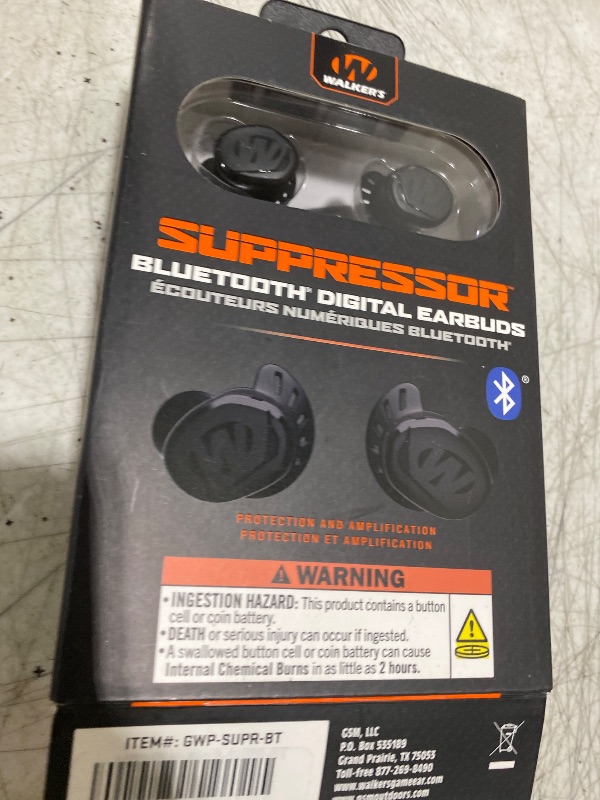 Photo 1 of Walker’s Suppressor Bluetooth Earbuds – 25dB NRR Hearing Protection with HD Sound, 36-Hour Battery, Waterproof Design