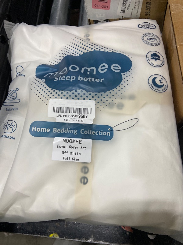 Photo 1 of MooMee Bedding Duvet Cover Set 100% Washed Cotton Linen Like Textured Breathable Durable Soft Comfy (Solid Off White, Full 80"x90")