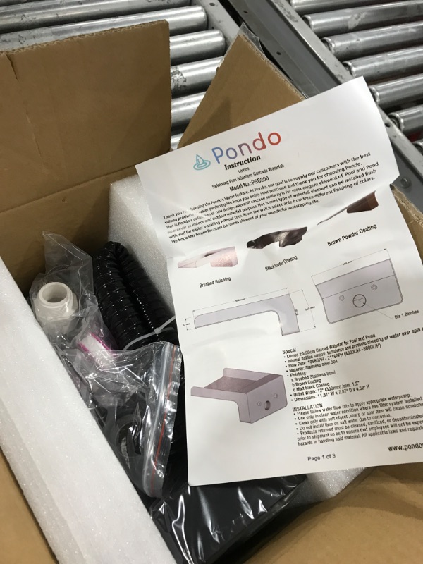 Photo 1 of PONDO 304 Stainless Steel Made Exquisite Handcrafted Waterfall Spout for Landscape, Water Fountain Spout Scupper Luxury Decoration for Pools, Ponds, Water Walls (Black Powder Coating)