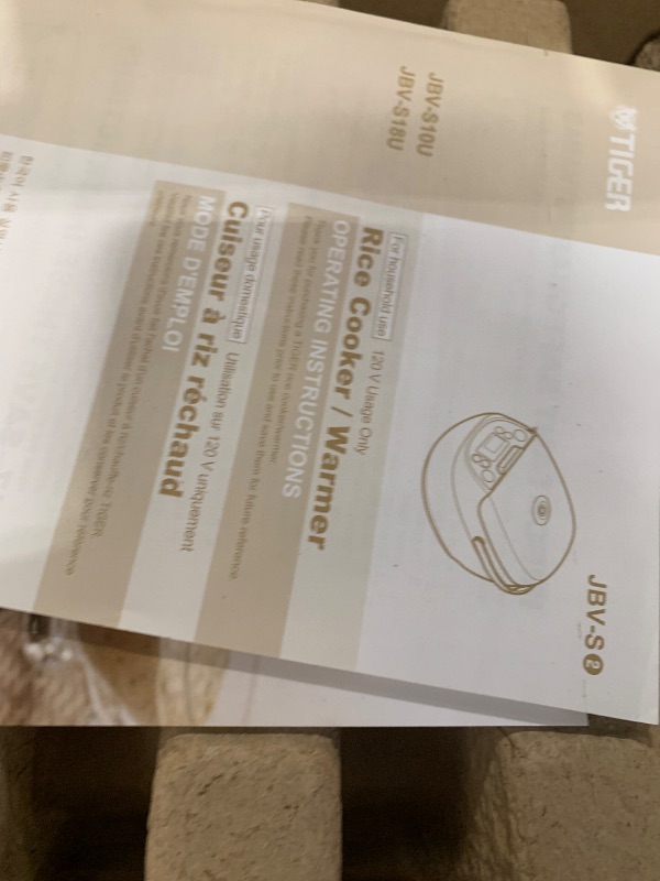 Photo 1 of TIGER JBV-S10U 5.5-Cup (Uncooked) Micom Rice Cooker and Warmer with Tacook Food Steamer Cooking Tray Technology, White