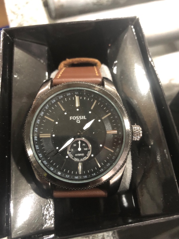 Photo 1 of Fossil Men's Watch and Bracelet Set, Machine Brown Leather/Black Gift Set, Bracelet and Watch for Men