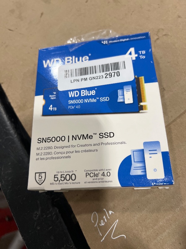 Photo 1 of Western Digital 4TB WD Blue SN5000 NVMe Internal Solid State Drive SSD - PCIe Gen 4.0, M.2 2280, Up to 5,500 MB/s - WDS400T4B0E [New Generation]