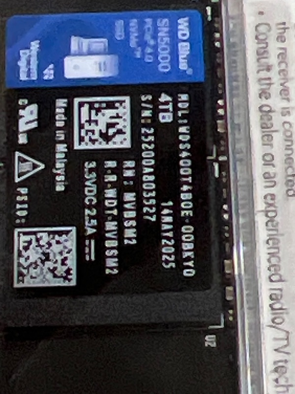 Photo 1 of Western Digital 4TB WD Blue SN5000 NVMe Internal Solid State Drive SSD - PCIe Gen 4.0, M.2 2280, Up to 5,500 MB/s - WDS400T4B0E [New Generation]