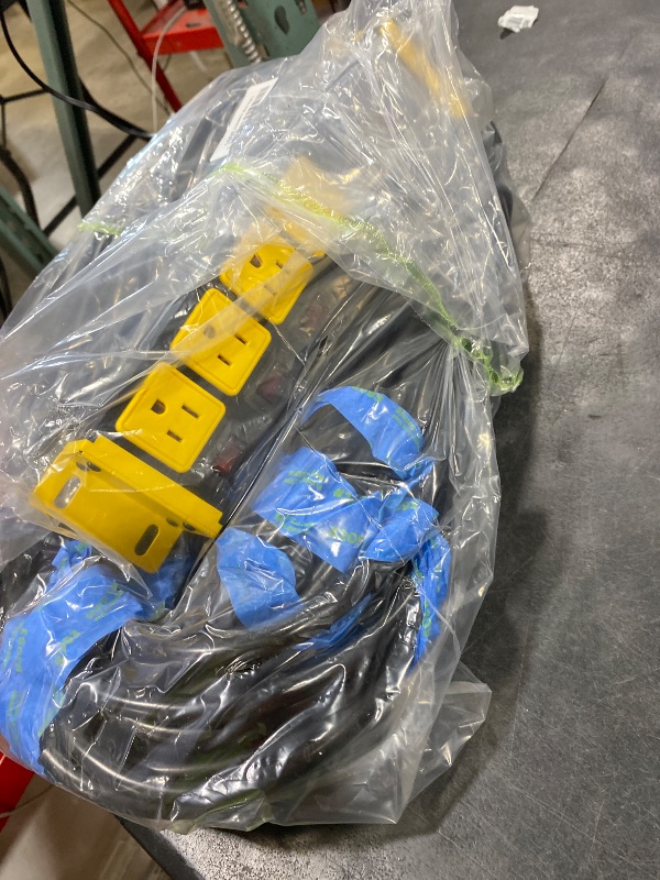 Photo 1 of CCCEI 12 Gauge Outdoor Long Extension Cord with Multiple Outlets, 20 Amp Individual Switches Heavy Duty Surge Protector Power Strip, Garage Wall Mount Outlet Extender. 100 FT, Yellow.