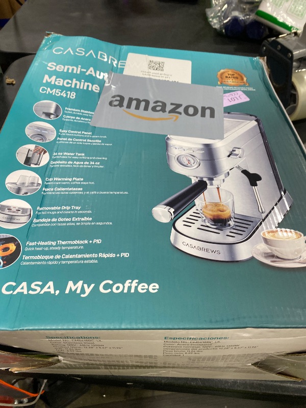 Photo 1 of CASABREWS CM5418 Espresso Machine 20 Bar, Compact Espresso Maker with Steam Milk Frother, Stainless Steel Coffee Machine with 34oz Removable Water Tank for Cappuccino, Small Latte Machine, Silver