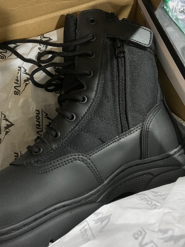 Photo 1 of NORTIV 8 Men's Military Tactical Work Boots Side Zipper Leather Motorcycle Combat Boots Trooper(6-8 Inches),Size 7.5W,Black