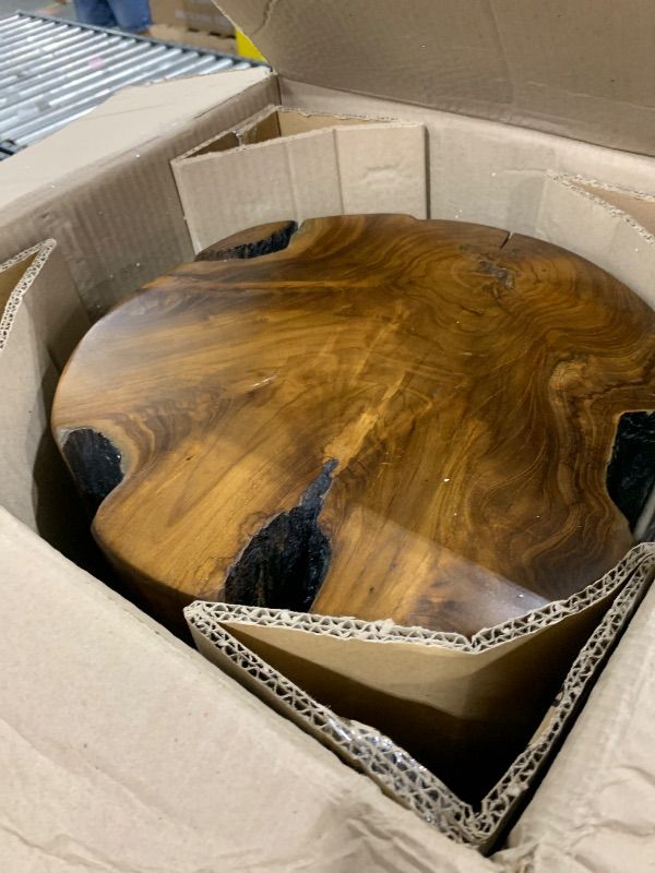 Photo 1 of Deco 79 Teak Wood Handmade Live Edge Stump Accent Table with Charred Detailing, 14" x 14" x 18", Brown