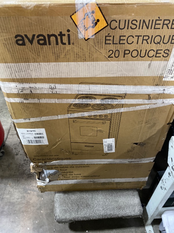 Photo 1 of Avanti Electric Range Oven Compact Design, 2.1-Cu.Ft. Capacity with 4 Coil Burners, Framed Glass Oven Door, Storage Drawer and Broiler with Pan, 20-Inch, White