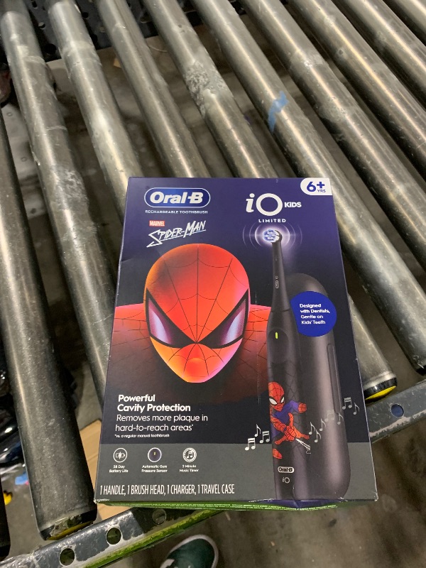 Photo 1 of Oral-B iO Kids Limited Rechargeable Electric Powered Toothbrush, Spiderman with 1 Gentle Care Brush Head - Automatic Pressure Sensor to Protect Gums - 3 Cleaning Settings - 2 Min Music Timer