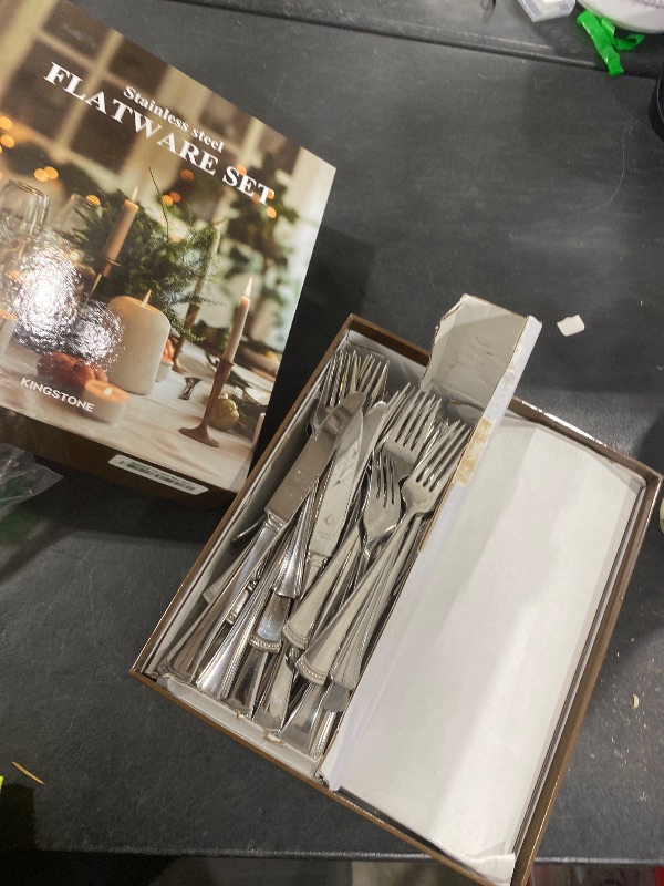 Photo 1 of KINGSTONE Retro Rope-Pattern Silverware Set, 60-Piece Flatware Set Cutlery Set Forged with Handcrafted Texture Handles 18/10 Stainless Steel, Dishwasher Safe