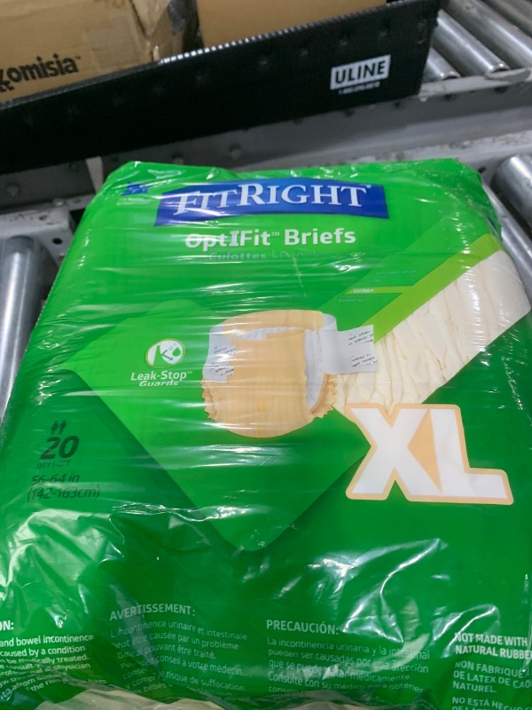 Photo 1 of FitRight Extra+ Adult Diapers, Disposable Incontinence Briefs, Leak-Proof Diaper, Absorbent Briefs For Men and Women, Maximum Protection, X-Large, 56 – 64 in, 20 briefs per bag