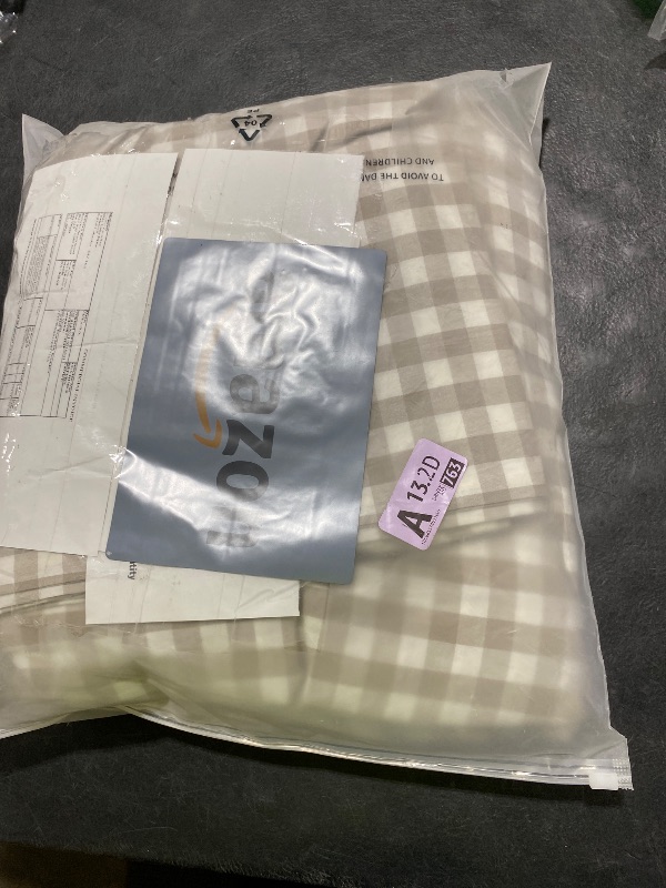Photo 1 of MooMee Gingham Duvet Cover Set 100% Washed Cotton Linen Like Textured Breathable Durable Soft Comfy Modern Checkered Design (Tannish Linen Grey Gingham, Super Queen 90"x98")