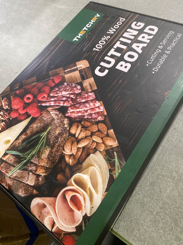 Photo 1 of THETCHRY Cutting Boards for Kitchen, Checkered Cutting Board Thickened, Walnut & Rubber Wood Chopping Board with Juice Groove & Handle, Double-sided Butcher Block with Gift Box, 16.5" x 11.6" x 1.2"