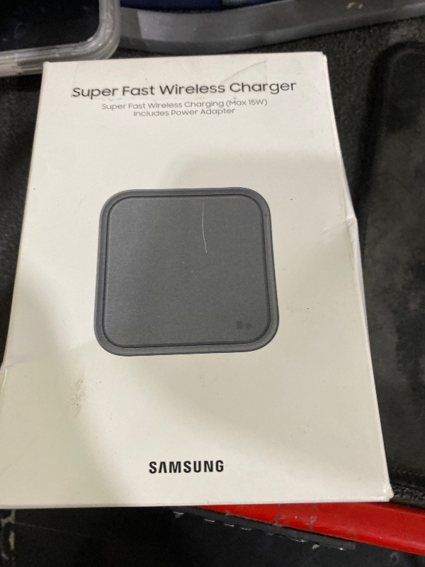 Photo 1 of Samsung 15W Wireless Charger Single, Cordless Super Fast Charging Pad for Galaxy Phones and Devices, Compact Design, LED Indicator, USB C Cable Included, 2022, US Version, Grey