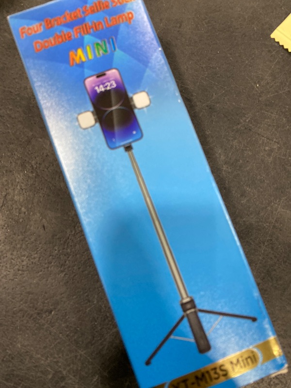 Photo 1 of MQOUNY Mini iPhone Tripod Stand & Selfie Stick with Wireless Remote & Removable Light, Extendable Stand 360 Rotation Compatible with iPhone & Android Samsung (Purple)