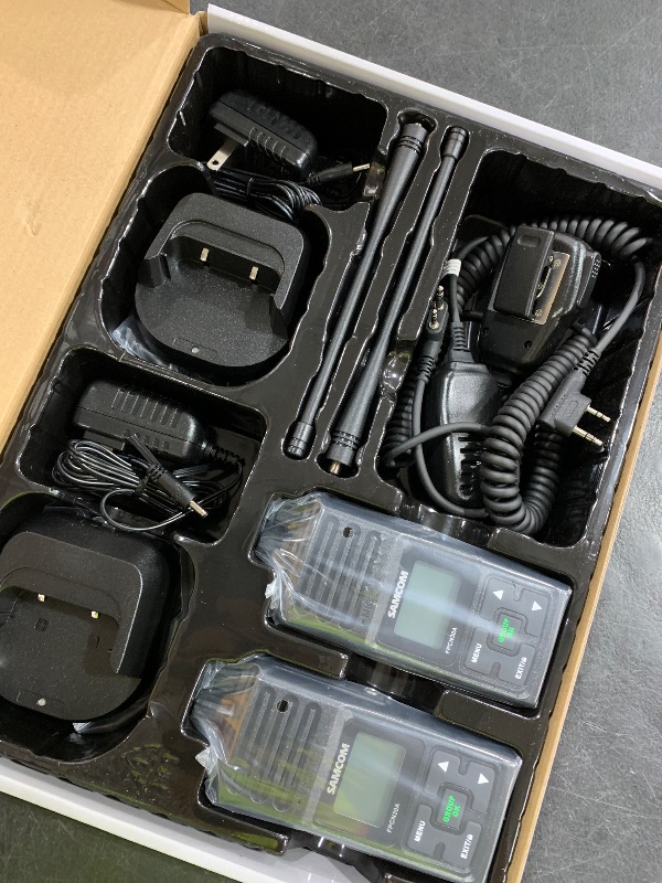 Photo 1 of SAMCOM 5 Watt Walkie Talkie Long Range, FPCN30A Two Way Radio Rechargeable with Speaking Mic, 2-Way Radios with Shoulder Mic for Restaurant Hotel Church Sports Events (2 Pcs Radio + Speaker Mic)