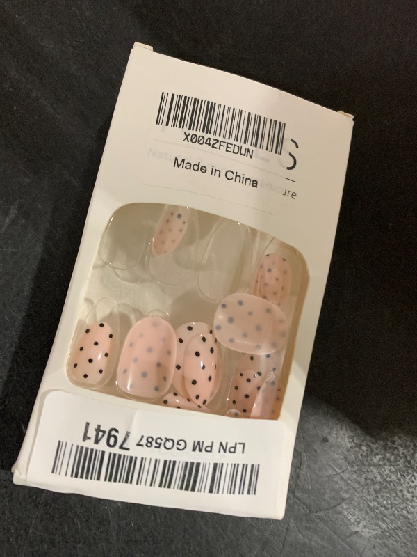 Photo 1 of Pink Press on Nails Medium Almond Fake Nails WLGDLH Spring Nails Press ons Red Polka Dots Design Reusable Artificial False Nail Full Cover Glossy Stick on Nails for Women Valentines Manicure 24Pcs