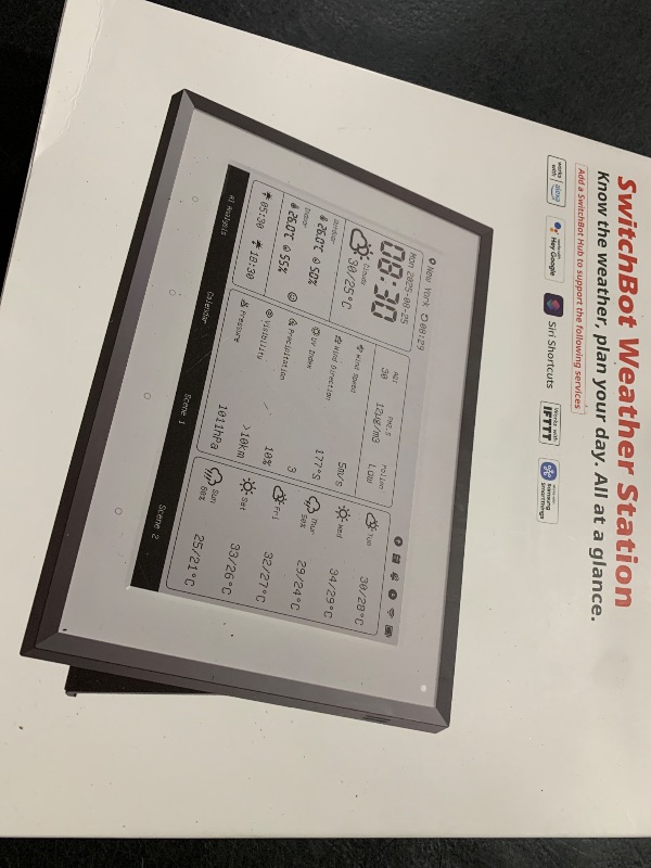 Photo 1 of SwitchBot Smart E-Ink Home Dashboard, 7.5" Weather Station, Wireless Indoor & Outdoor Temperature and Humidity Monitor, Electronic Calendar Compatible with Google, iCloud, Outlook(Support 2.4GHz+BLE)