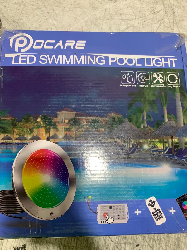 Photo 1 of PoCare Pool Lights for Inground Pool, 60Ft 54W 10Inch LED Inground Pool Light with 3 Control Way (App/Remote/Controller), Color Changing Underwater Swimming PoolLight for 10" Large Wet Niches
