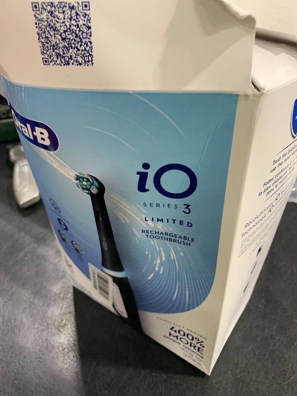 Photo 1 of Oral-B iO Series 3 Limited Deep Clean Rechargeable Electric Toothbrush for Adults, Black, 3 Modes, Smart Pressure Sensor, Plaque Removal and Gum Care, 2 Replacement Brush Heads, Travel Case
