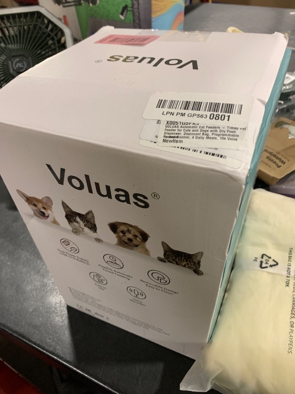 Photo 1 of VOLUAS Automatic Cat Feeders - Timed Pet Feeder for Cats and Dogs with Dry Food Dispenser, Desiccant Bag, Programmable Portion Control, 4 Daily Meals, 10s Voice Recorder