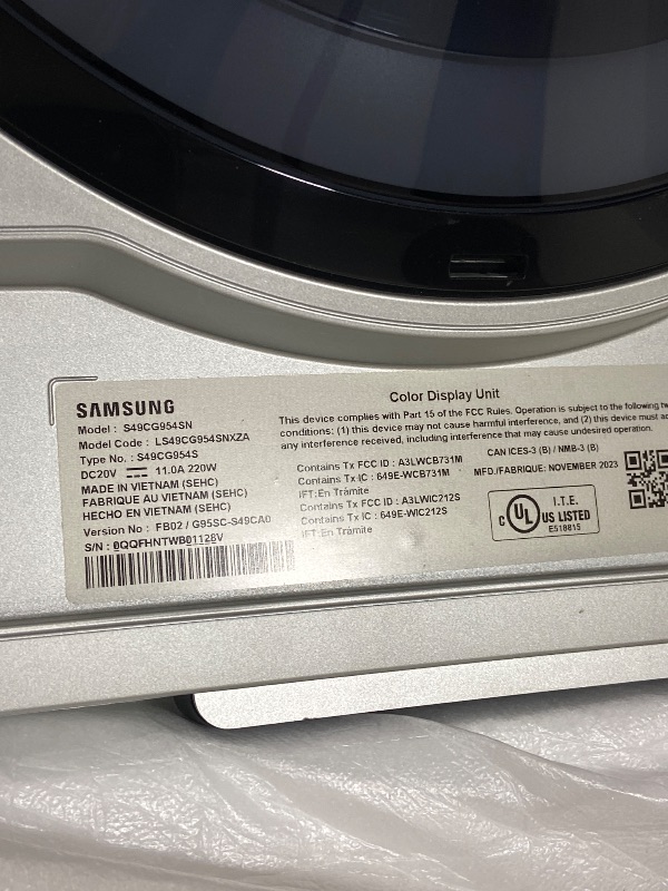 Photo 1 of FOR PARTS, DOES NOT FUNCTION ***************Samsung 49-Inch Odyssey G9 (G95SD) Series QD-OLED G-Sync Compatible Curved Gaming Monitor, 240Hz, 0.03ms, Dual QHD, Glare Free, FreeSync Premium Pro, Ergonomic Stand,LS49DG956SNXGO,2024, 3 Yr Warranty