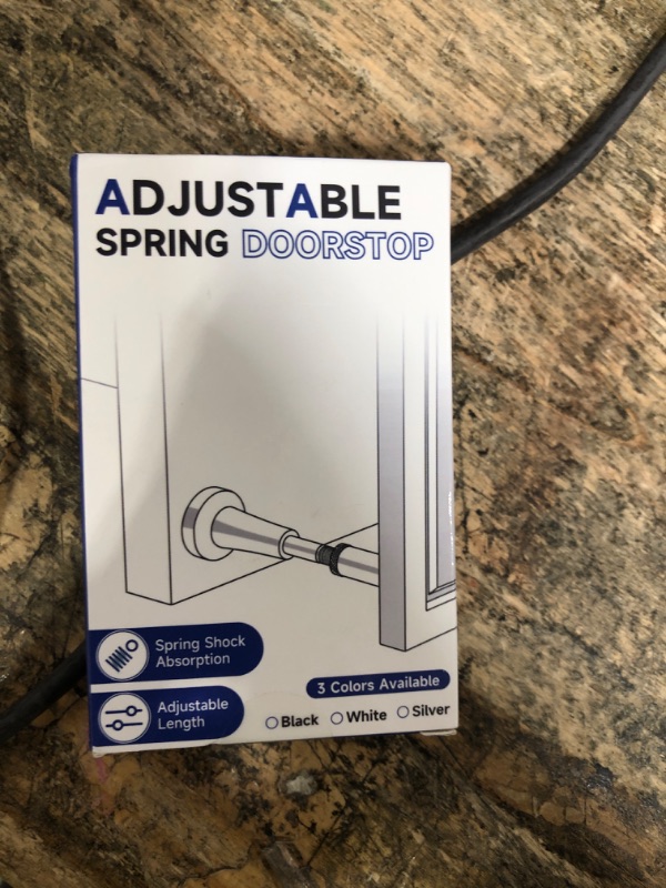 View 2 of 1P Adjustable Spring Door Stop, 4.17-5.35in Long Door Stoppers, Black