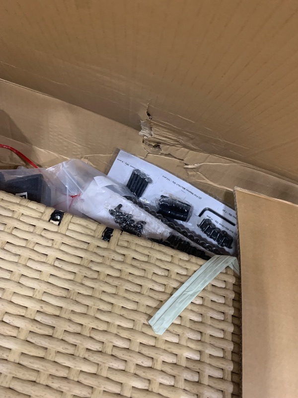 Photo 1 of ******************INCOMPLETE ITEM, THIS IS ONLY BOX #2 OUT OF 2 TOTAL*************
YITAHOME Patio Wicker L-Shaped Furniture Set, All-Weather Rattan Outdoor Conversation Sofa Set for Backyard Deck with Soft Cushions,Ottomans and Plastic Wood Dining Table (