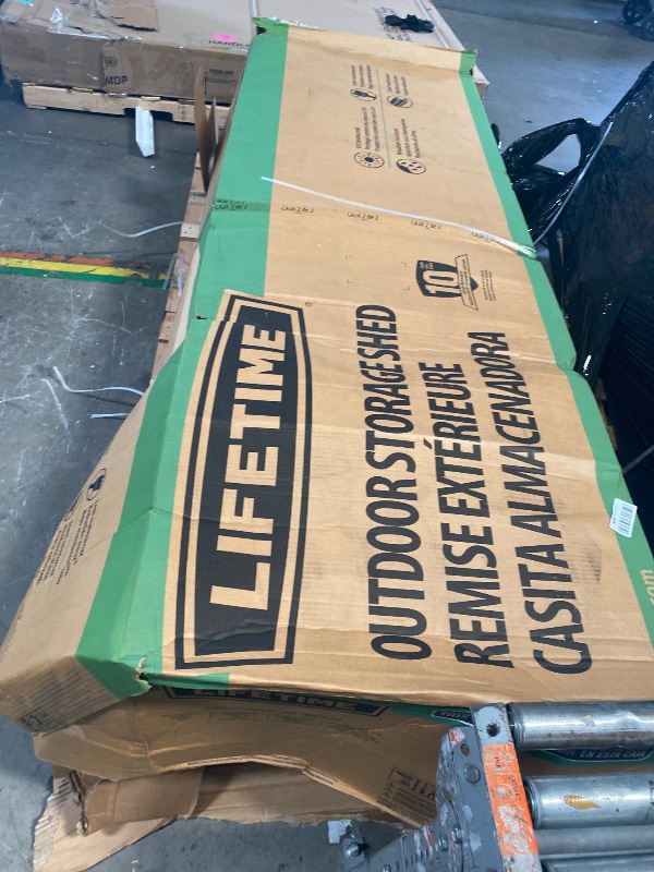 View 2 of ** only 1 box of multiple box set, missing parts ** Lifetime 20 x 8 Ft. Outdoor Storage Shed with Steel Reinforced HDPE Walls, Lockable Doors, Windows, Skylights, Adjustable Shelving, Slip?Resistant Floor, UV?Protected Backyard Shed