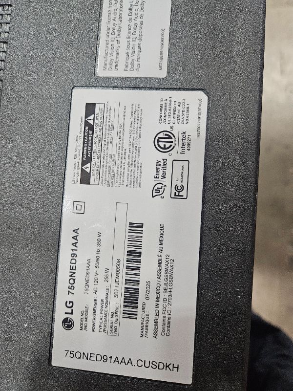 View 6 of **power cord not included**LG QNED AI 4K Smart TV 75-Inch ** missing remote and stand, not in original box **