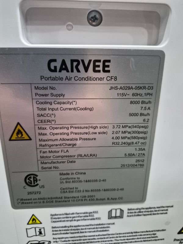 View 3 of **PARTS ONLY** Garvee 8000 BTU Portable Air Conditioner