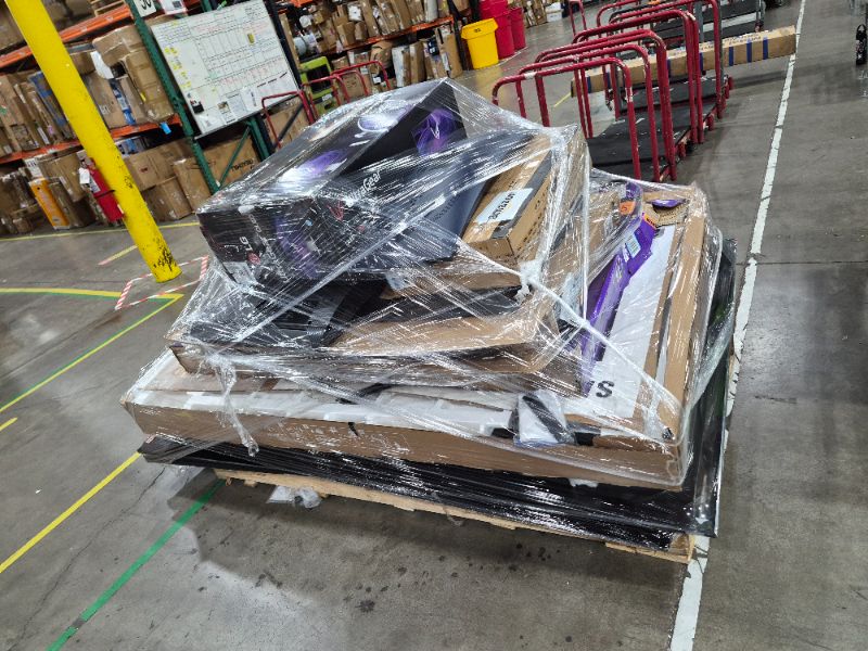 View 1 of 
Box Size: Damaged & Random TVs (Truck/Trailer Pickup Only) | This pallet includes approximately 8–10 mixed televisions, consisting of damaged, untested, and random-condition TVs. These units come directly from return centers and may have cracked screens,