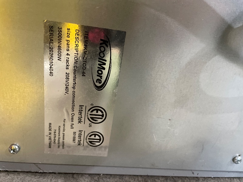 View 3 of **SEE NOTES** GLASSES Shattered - KoolMore 32 in. Commercial Countertop Convection Oven, Holds Full Size Pans, 4 Racks and 3500W of Power, 240V in Stainless-Steel, ETL Listed for Safety and Sanitation (KM-CTCO-44)