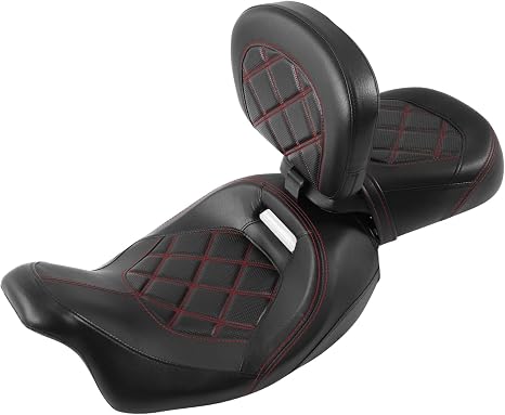 Photo 1 of **MISSING A PIECE** TCT-MOTORPARTS Low-Profile Driver Passenger Seat w/Driver Rider Backrest Pad Fits for Harley Touring 2009-2023 Road King CVO Road Glide Electra Glide Ultra-Classic Red Stitching