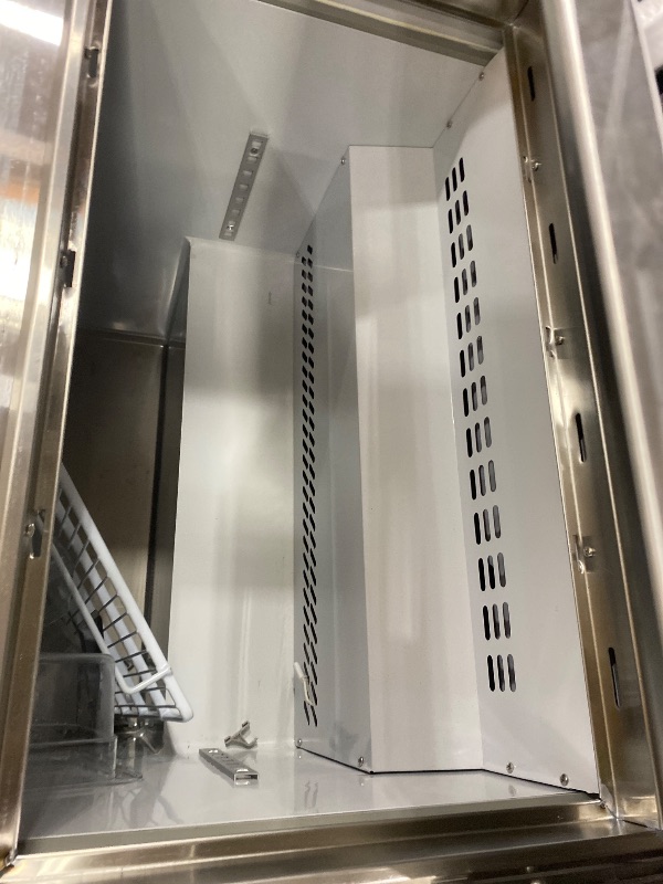 Photo 1 of **FOR PARTS ONLY** BODEGACOOLER 27" W Sandwich Prep Table Refrigerator, 8.03 Cu.Ft Pizza Prep Table, Commercial Salad Bar with Single Stainless Steel Door, 8*1/6 Pans, Cutting Board for Restaurant,Home,Cafe,Bakery