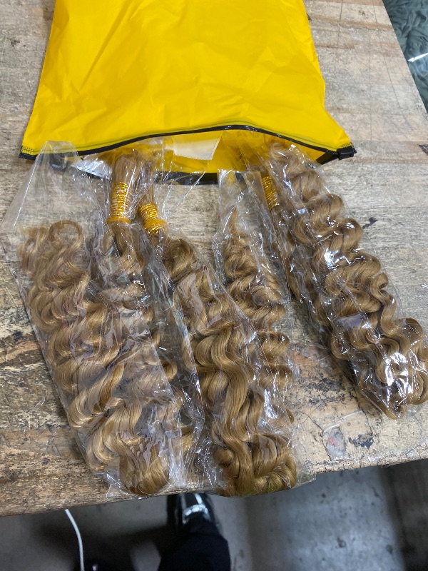 Photo 1 of #27 Honey Blonde Human Braiding Hair Deep Wave Bulk 24 24 24 Inch Blonde Deep Curly Braids Human Hair Extensions Unprocessed Virgin Remy Hair 3 Bundle 50 Gram Per Bundle