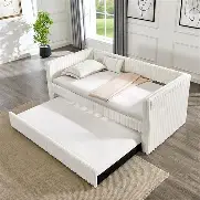 Photo 1 of ***Not complete** Spare Stripe Upholstered Daybed With Pull Out Trundle For Guest Bedroom Seating
