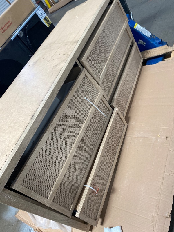 Photo 1 of **HAS SOME HEAVY DAMAGE, FOR PARTS ONLY** Signature Design by Ashley Cielden 6 Drawer Dresser, Quick 10-Minute Assembly, Textured Cane Details, Coastal Modern Bedroom Storage, Light Brown Two-Tone