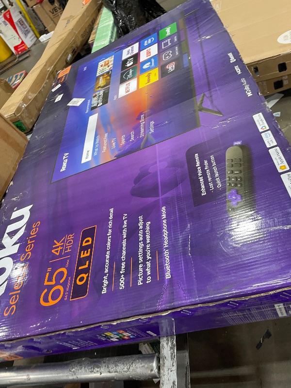 Photo 1 of **DAMAGED, PARTS ONLY** Roku 65-Inch Smart TV 2026 – Select Series, 4K QLED TV TV