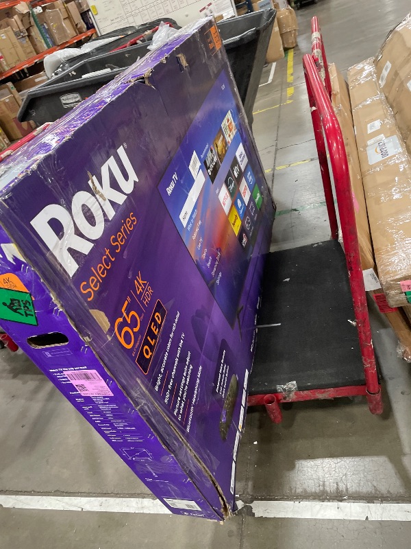 Photo 1 of **SCREEN DAMAGE** Roku Smart TV 2026 – 65-Inch Select Series, 4K QLED TV – Roku TV with Voice Remote – Flat Screen QLED Television with Wi-Fi for Streaming Live Local News, Sports, & Movies – Bluetooth Headphone Mode