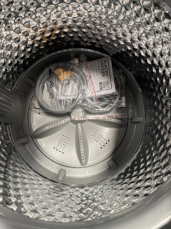 Photo 1 of **PARTS ONLY** BLACK+DECKER 3.0 Cu. Ft. Portable Washer, 26.5 lb. Capacity Washing Machine, 6 Cycles, Quick Connect Sink Adapter and Drain Hose Included, Transparent Lid & LED Display, BPW30MW, White