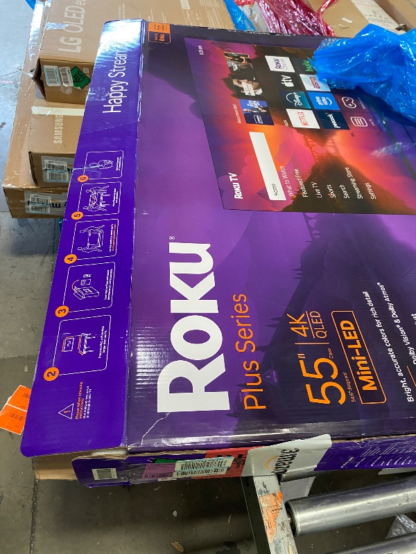 Photo 1 of **BOKEN, PARTS ONLY** Roku 55R6C7 55 inch Class Plus Series 4K QLED Mini-LED Smart TV