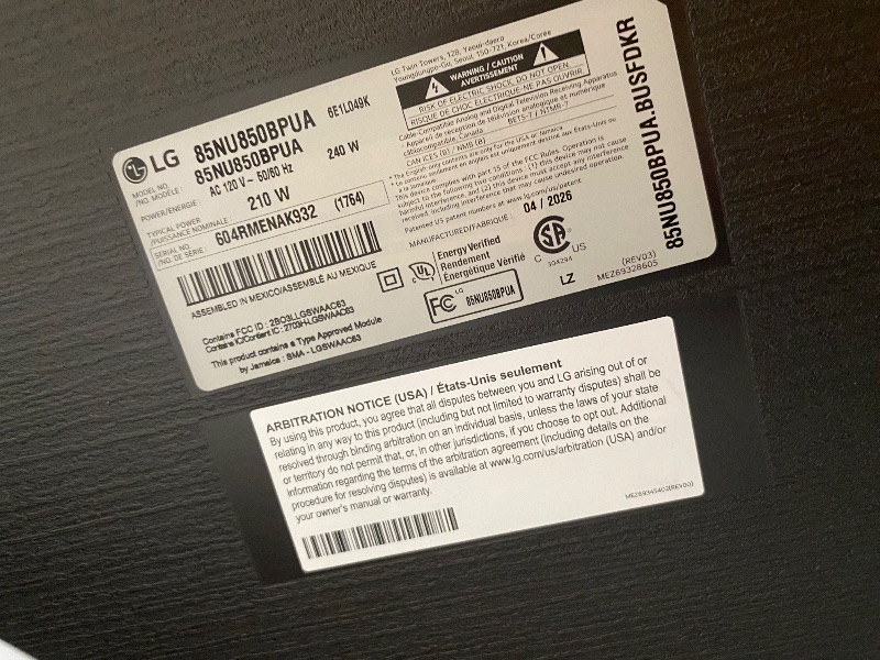 Photo 1 of **BROKEN, PARTS ONLY** LG 85-Inch Class Nano AI 4K NU85 Series Smart TV w/AI Sound Pro, HDR10, AI 4K Super Upscaling, Filmmaker Mode, Wow Orchestra, Compatible with Alexa (85NU850BPUA, 2026)