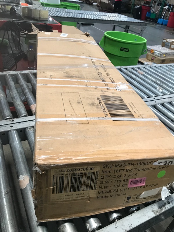 Photo 1 of ************INCOMPLETE ITEM, THIS IS ONLY BOX #2 OUT OF 2 TOTAL************
1500 LBS 16ft Outdoor Trampoline For Kids And Adults With Safety Enclosure Net, Basketball Hoop And Ladder (Green)