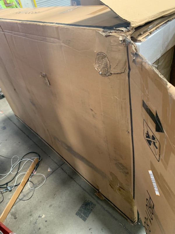 Photo 1 of ***MISSING PARTS***Signature Design by Ashley Clare View Outdoor Patio Sofa, 4 Throw Pillows, Nuvella Weather Resistant Fabric, Eucalyptus Wood, 81" W x 35" D x 32" H, Beige