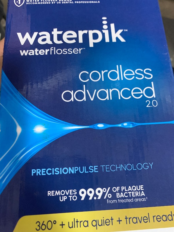 Photo 1 of ***USED , PARTS ONLY ** Waterpik Cordless Advanced 2.0 Water Flosser For Teeth, Gums, Braces, Dental Care With Travel Bag and 4 Tips, ADA Accepted, Rechargeable, Portable, and Waterproof, Blue WP-583, Packaging May Vary