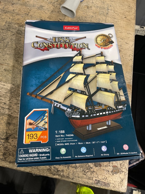 Photo 1 of (used) CubicFun 3D Ship Puzzles for USS Constitution Sailing Boat Models for Adults and Teens Toys, 193 Pieces