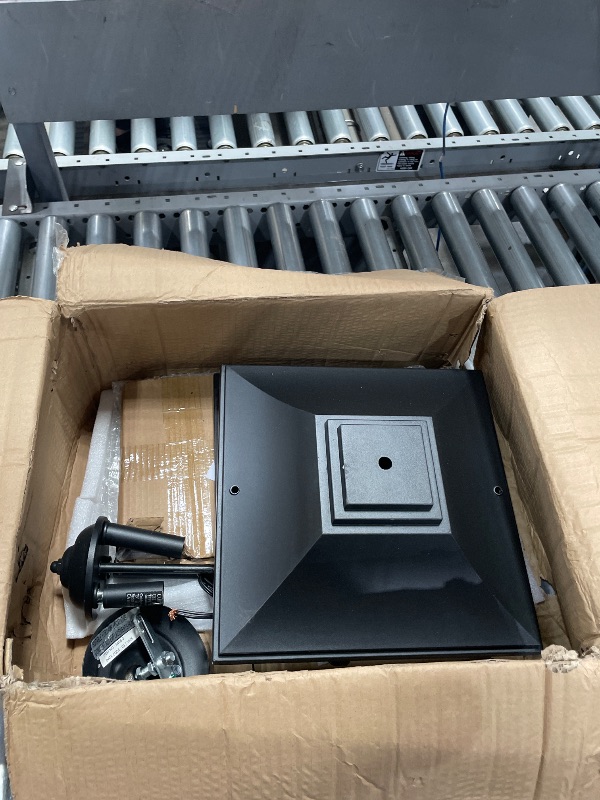 Photo 1 of **missing some glass pieces** Smeike Outdoor Pendant Light, 23.6" H Large Exterior Hanging Light, 3-Light Outdoor Chandelier, Modern Black Outside Hanging Lantern Ceiling Mount with Clear Glass for Porch Patio Farmhouse